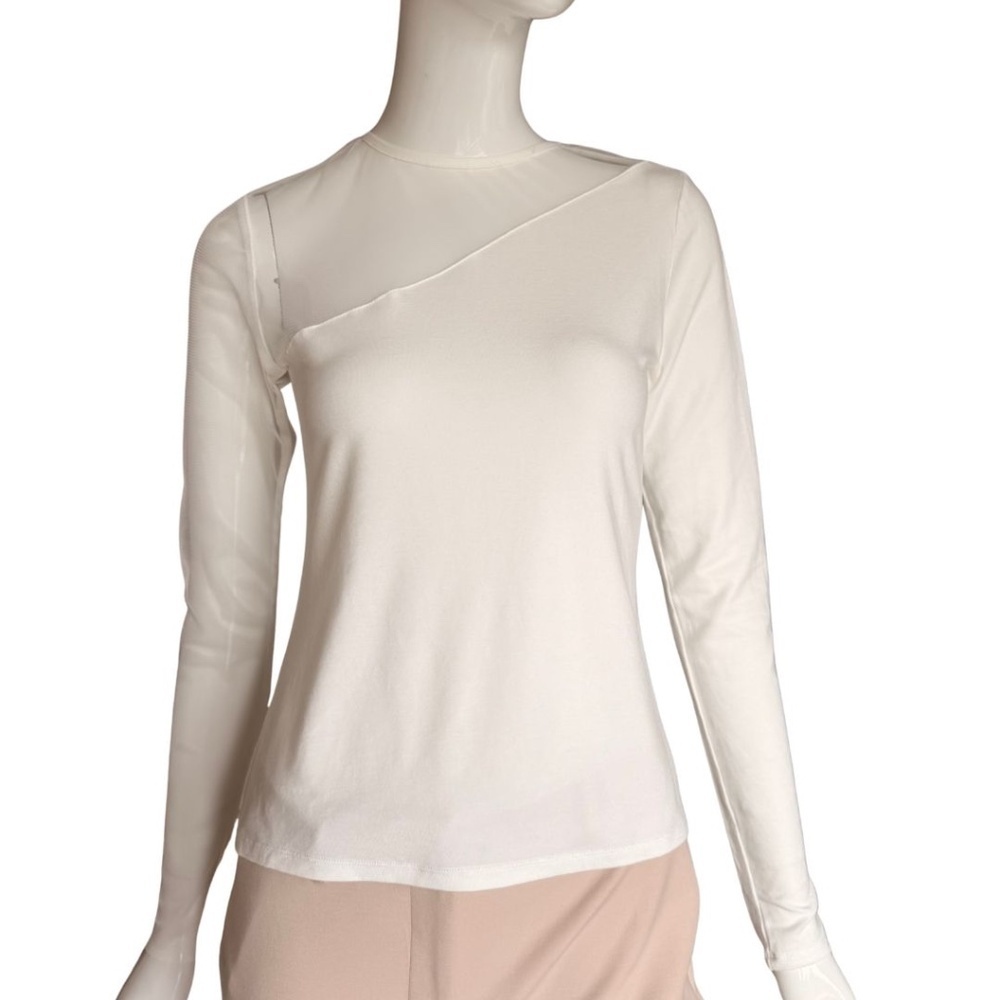 Marcella NYC Milo Ivory Mesh Jersey Top Size M - Picture 2 of 5